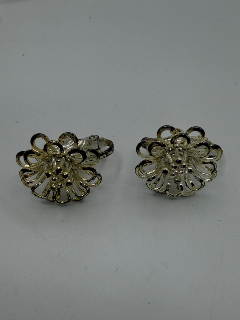 Vintage Tint of Gold Flower Clip-On Earrings